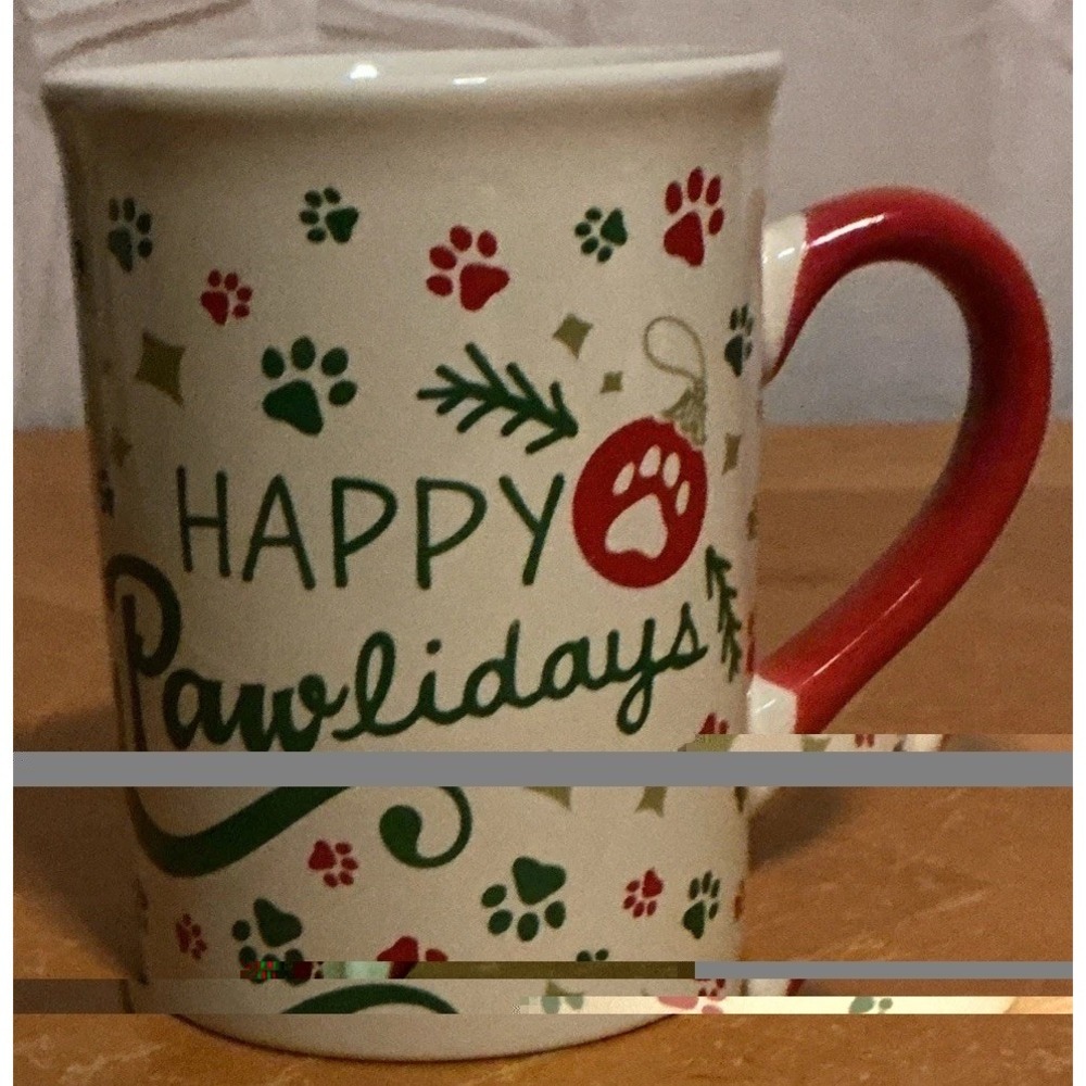 Christmas Coffee Mug Tea  ‎ 16 oz. Happy Pawlidays Pet Lover Cat Dog
